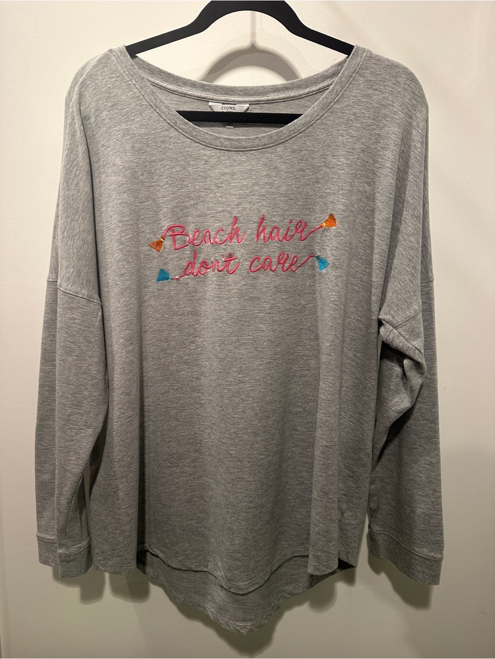 crown & ivy Gray thin Sweatshirt with Pink Script 2X